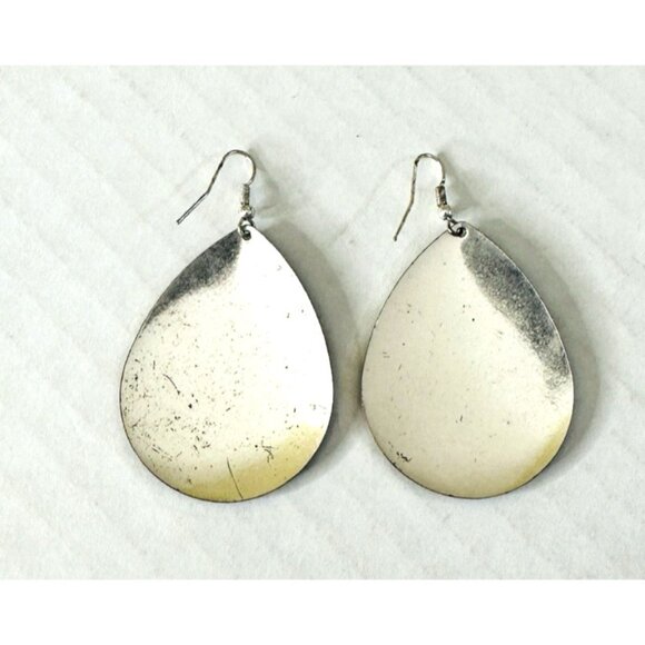 VTG Metal Peacock Bird Feather Earrings Drop Dangle Fishhook Sparkle Teardrop 2” - Picture 2 of 4